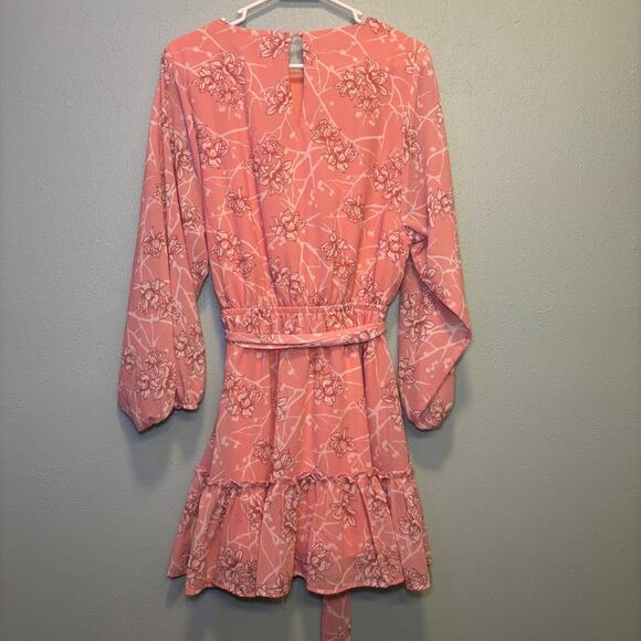 Women's Flying Tomato Pink White Floral Long Sleeve Dress M - Picture 8 of 8